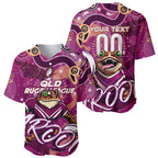 Personalized QLD Rugby League Baseball Jersey Maroons Aboriginal Art