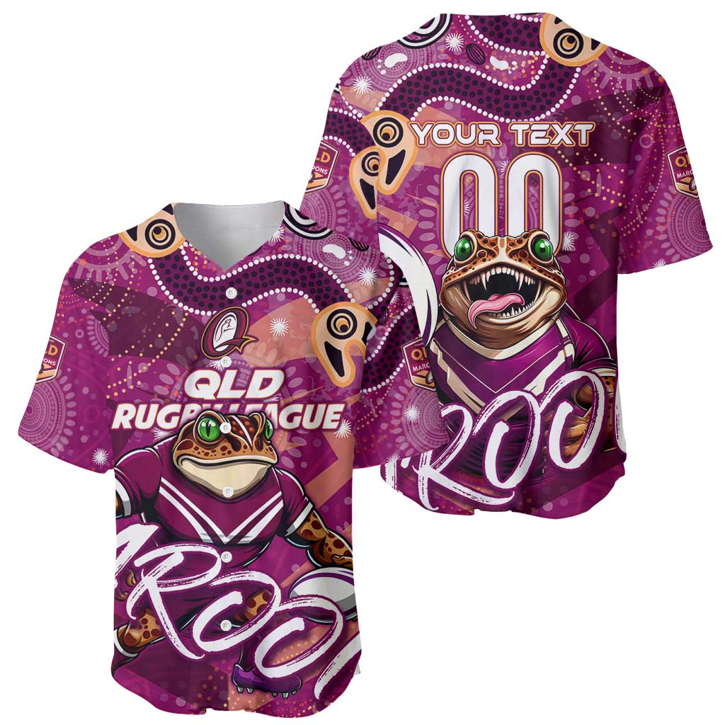 Personalized QLD Rugby League Baseball Jersey Maroons Aboriginal Art