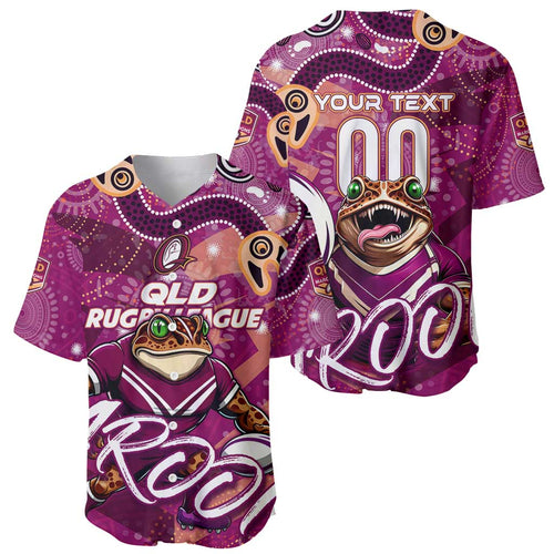 Personalized QLD Rugby League Baseball Jersey Maroons Aboriginal Art