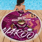 Personalized QLD Rugby League Beach Blanket Maroons Aboriginal Art