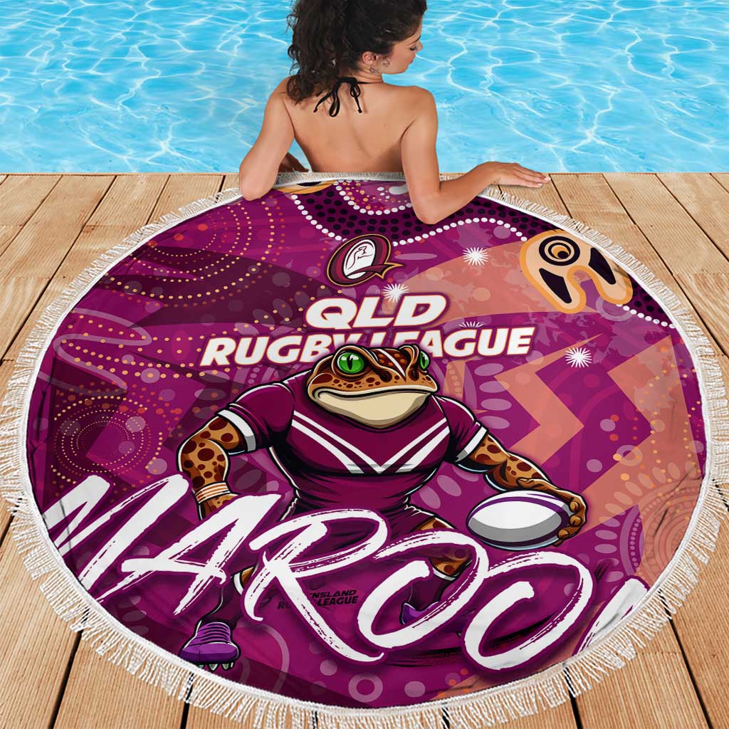 Personalized QLD Rugby League Beach Blanket Maroons Aboriginal Art
