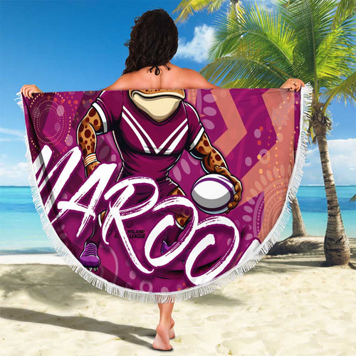 Personalized QLD Rugby League Beach Blanket Maroons Aboriginal Art