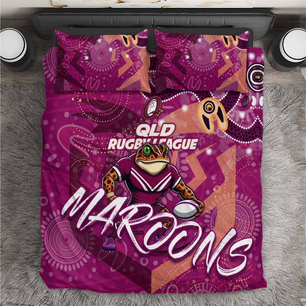 Personalized QLD Rugby League Bedding Set Maroons Aboriginal Art