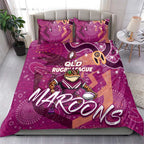 Personalized QLD Rugby League Bedding Set Maroons Aboriginal Art