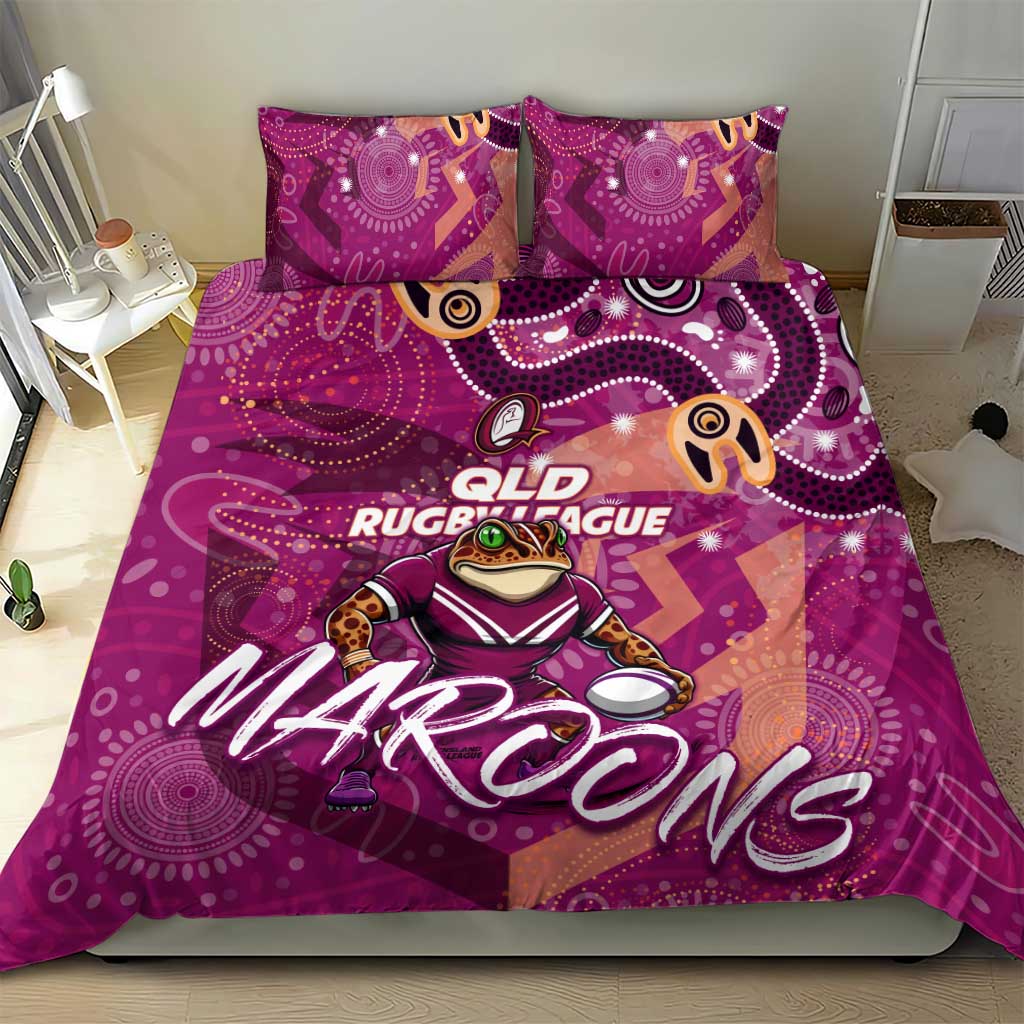 Personalized QLD Rugby League Bedding Set Maroons Aboriginal Art