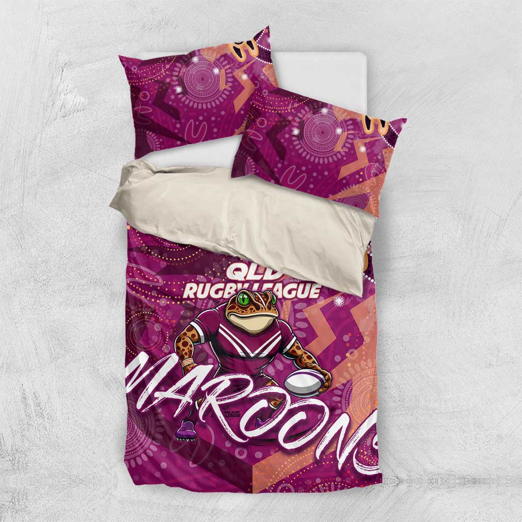 Personalized QLD Rugby League Bedding Set Maroons Aboriginal Art