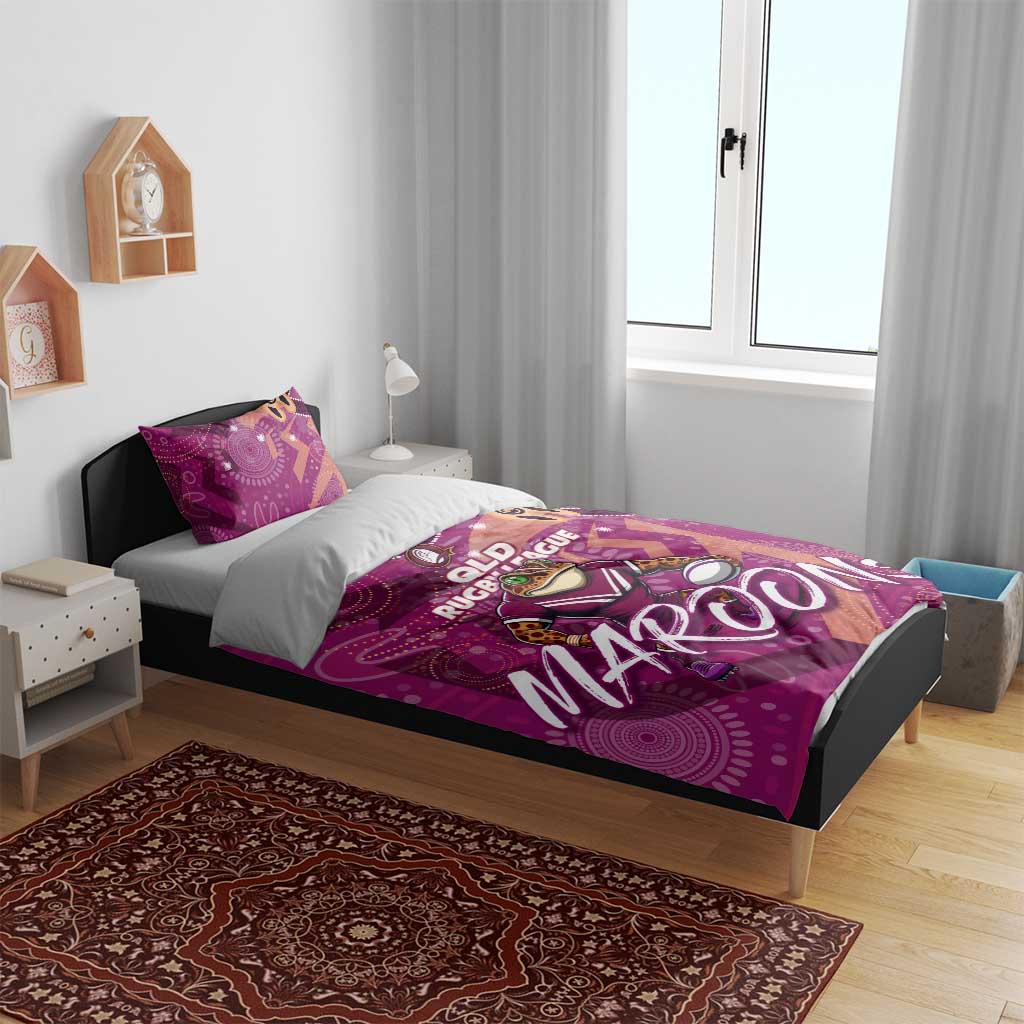 Personalized QLD Rugby League Bedding Set Maroons Aboriginal Art