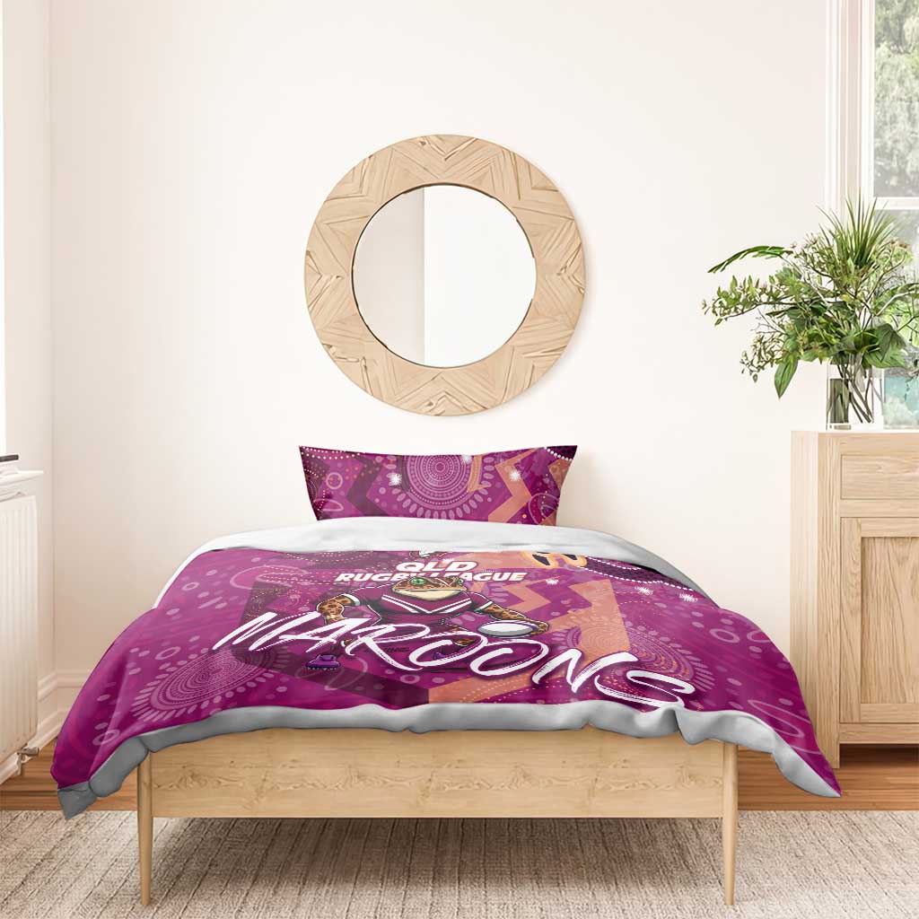 Personalized QLD Rugby League Bedding Set Maroons Aboriginal Art