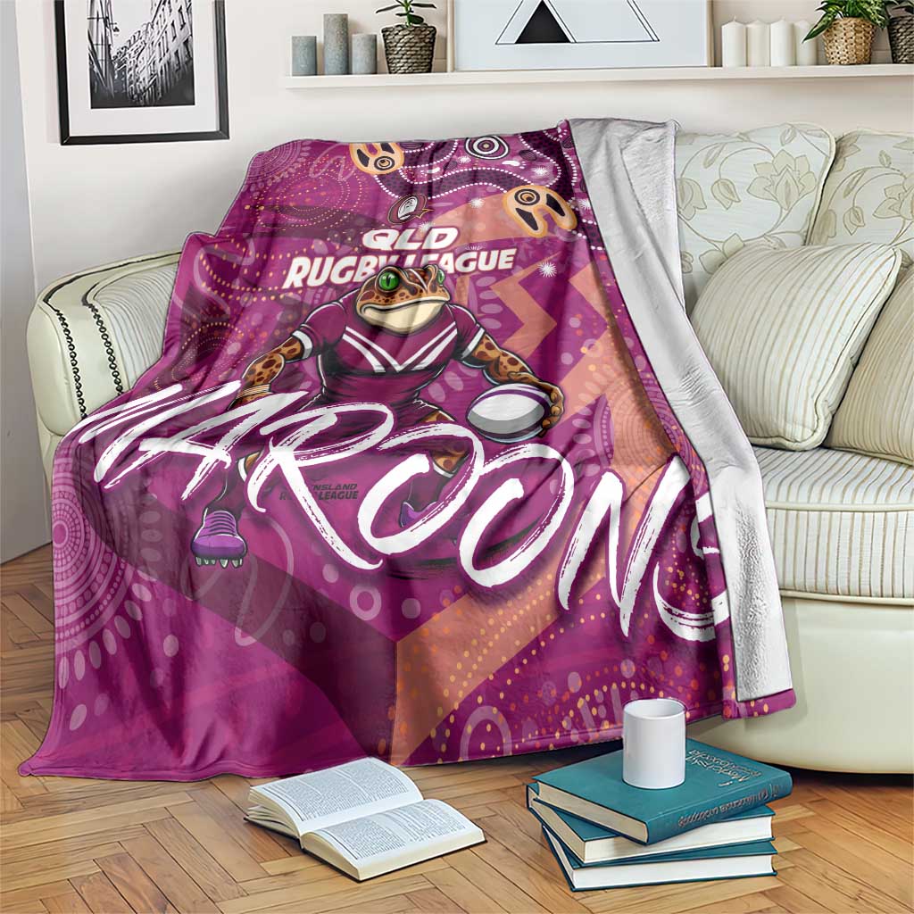 Personalized QLD Rugby League Blanket Maroons Aboriginal Art