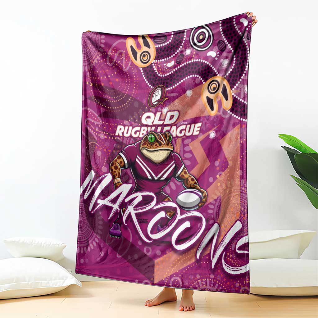 Personalized QLD Rugby League Blanket Maroons Aboriginal Art