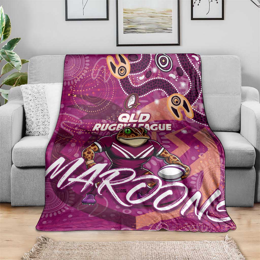 Personalized QLD Rugby League Blanket Maroons Aboriginal Art