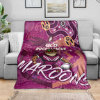 Personalized QLD Rugby League Blanket Maroons Aboriginal Art