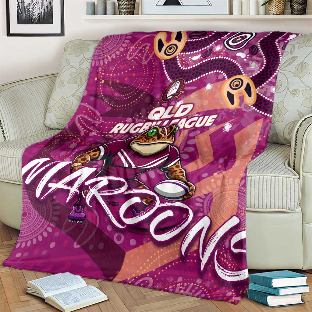Personalized QLD Rugby League Blanket Maroons Aboriginal Art