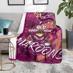 Personalized QLD Rugby League Blanket Maroons Aboriginal Art