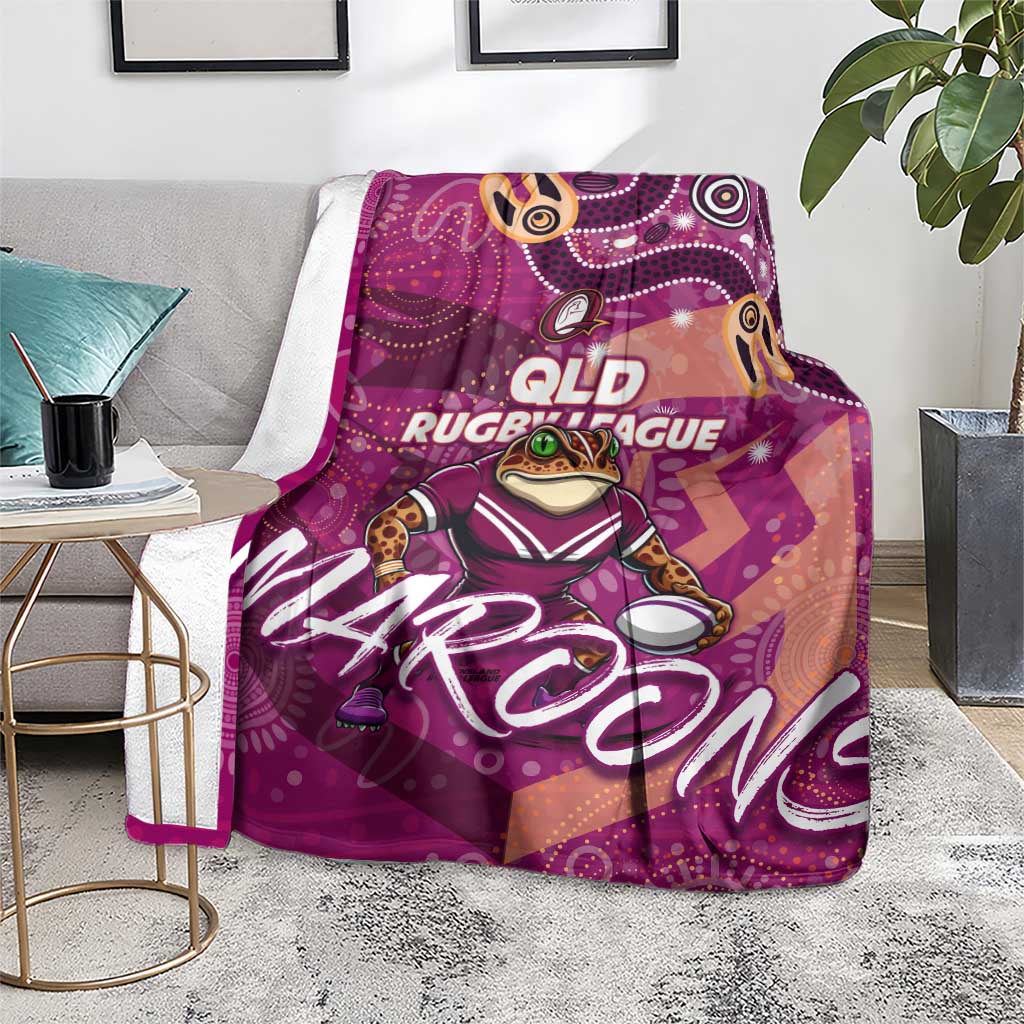 Personalized QLD Rugby League Blanket Maroons Aboriginal Art