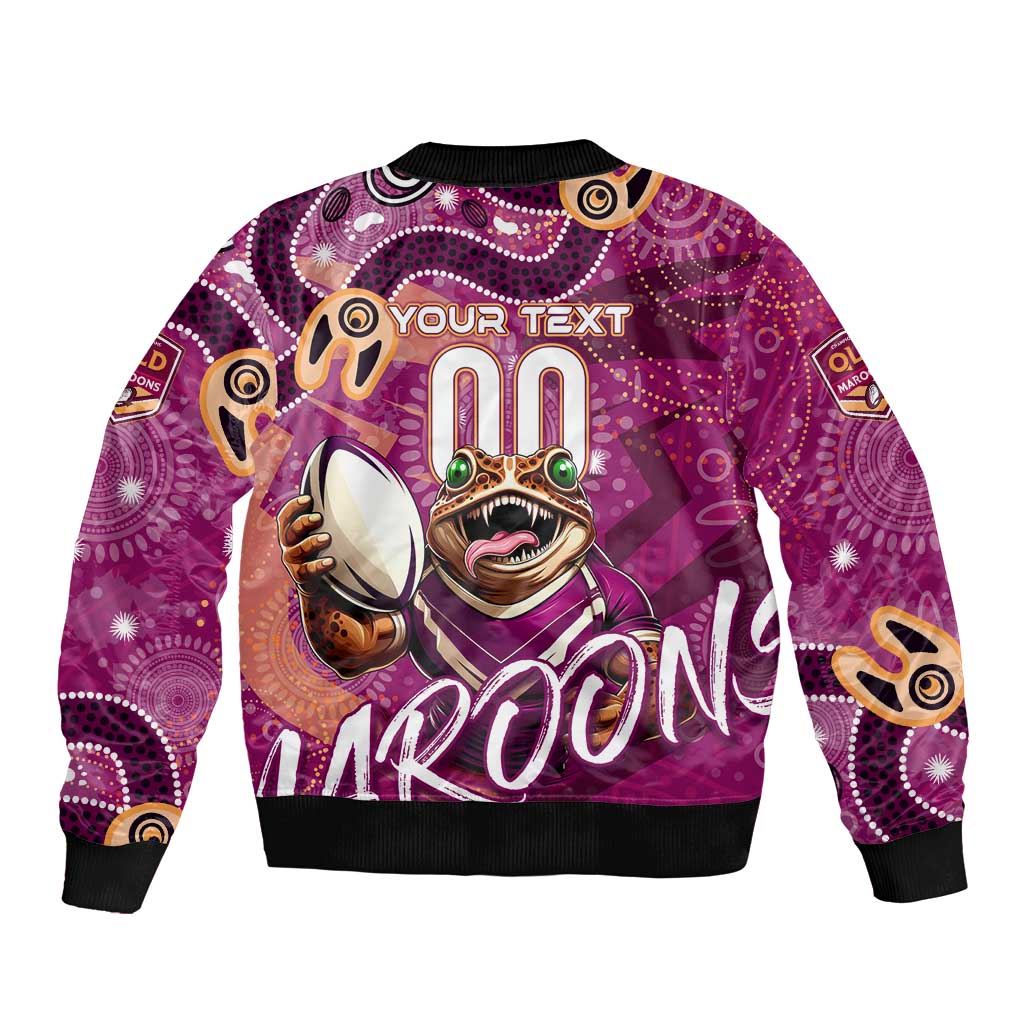 Personalized QLD Rugby League Bomber Jacket Maroons Aboriginal Art