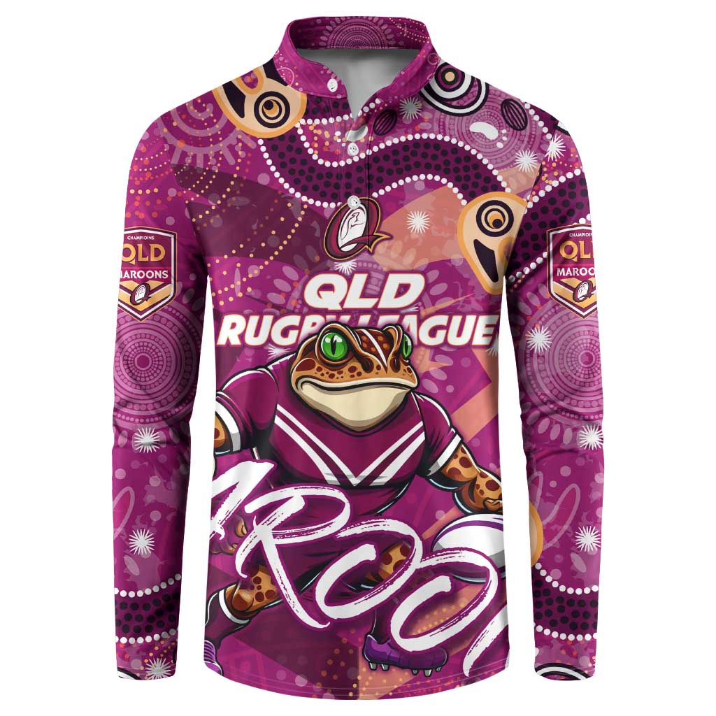 Personalized QLD Rugby League Button Sweatshirt Maroons Aboriginal Art