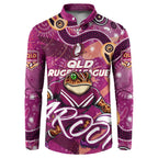 Personalized QLD Rugby League Button Sweatshirt Maroons Aboriginal Art
