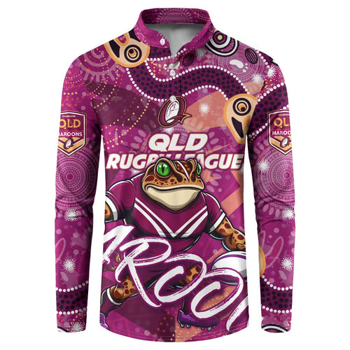 Personalized QLD Rugby League Button Sweatshirt Maroons Aboriginal Art