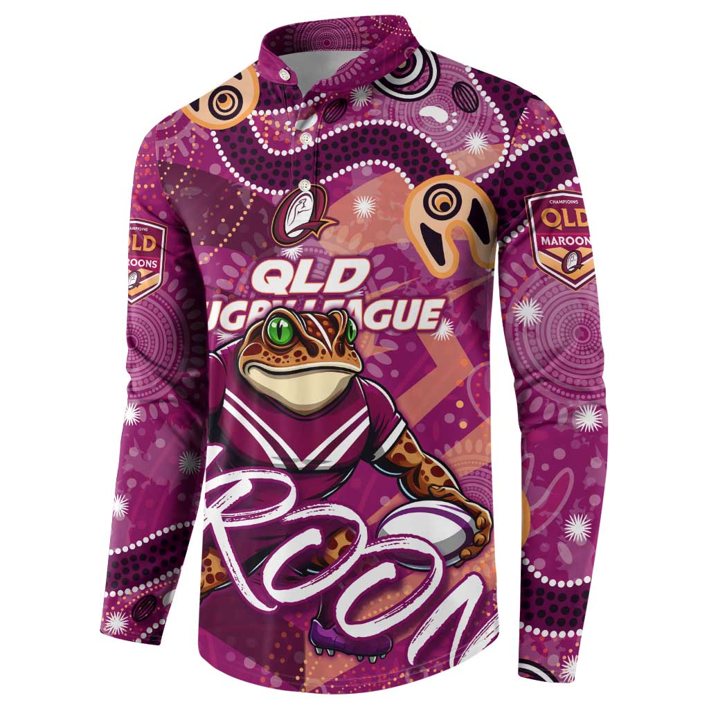 Personalized QLD Rugby League Button Sweatshirt Maroons Aboriginal Art