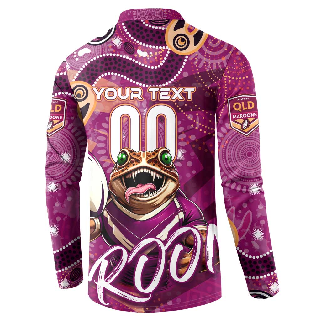 Personalized QLD Rugby League Button Sweatshirt Maroons Aboriginal Art