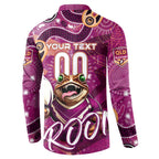 Personalized QLD Rugby League Button Sweatshirt Maroons Aboriginal Art