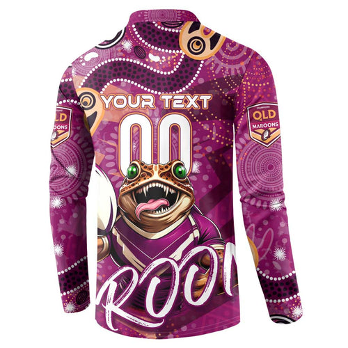 Personalized QLD Rugby League Button Sweatshirt Maroons Aboriginal Art