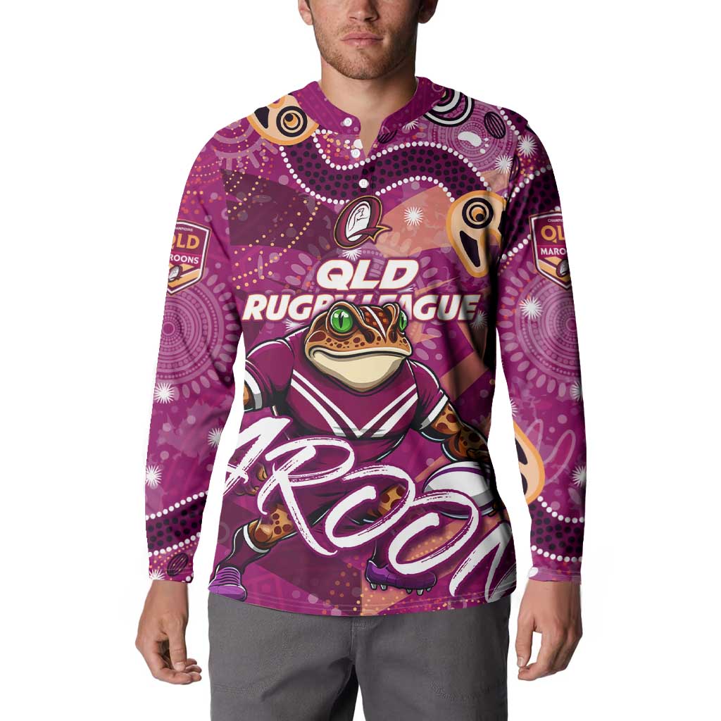 Personalized QLD Rugby League Button Sweatshirt Maroons Aboriginal Art