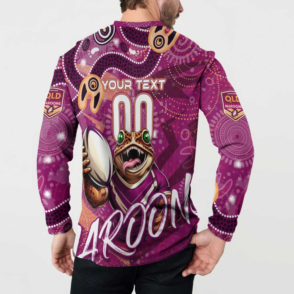Personalized QLD Rugby League Button Sweatshirt Maroons Aboriginal Art