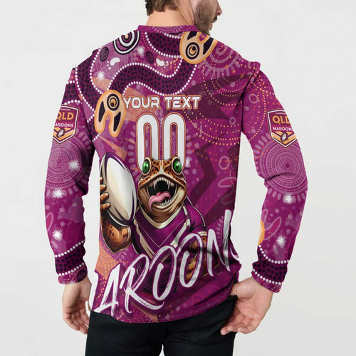 Personalized QLD Rugby League Button Sweatshirt Maroons Aboriginal Art