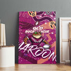 Personalized QLD Rugby League Canvas Wall Art Maroons Aboriginal Art