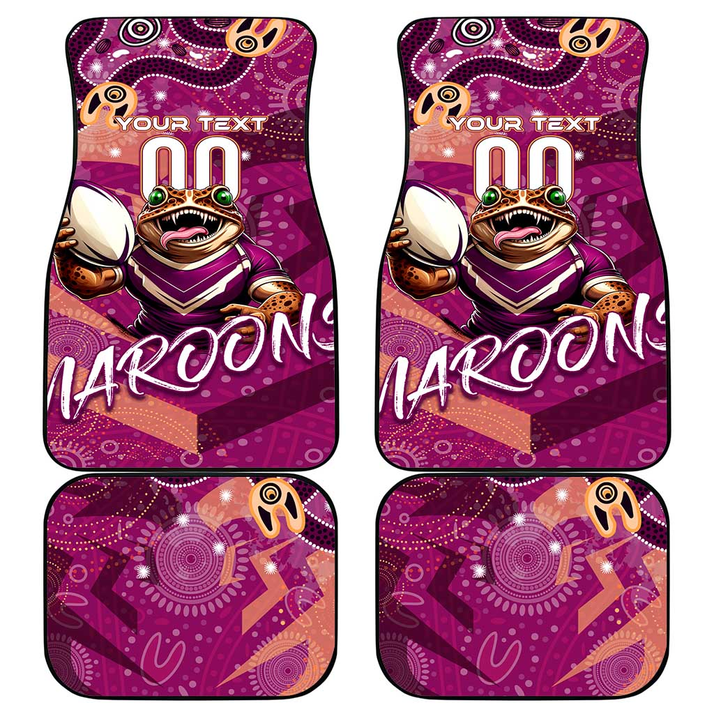 Personalized QLD Rugby League Car Mats Maroons Aboriginal Art