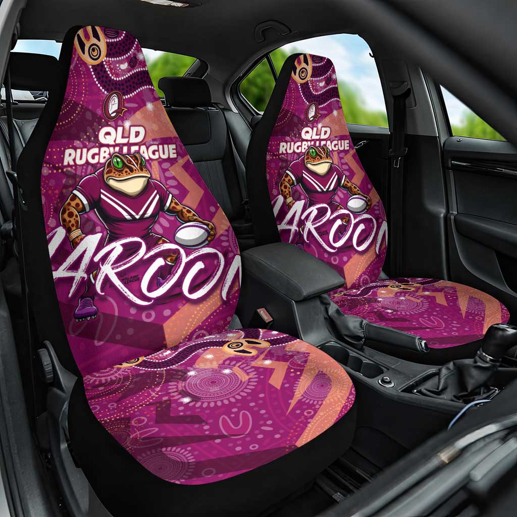 Personalized QLD Rugby League Car Seat Cover Maroons Aboriginal Art