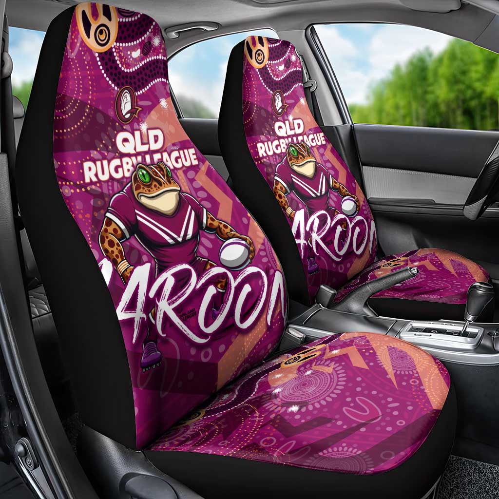 Personalized QLD Rugby League Car Seat Cover Maroons Aboriginal Art