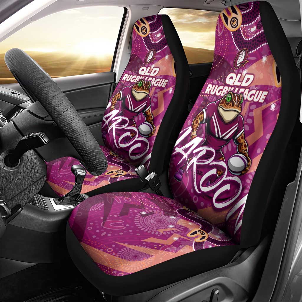 Personalized QLD Rugby League Car Seat Cover Maroons Aboriginal Art