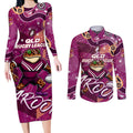 Personalized QLD Rugby League Couples Matching Long Sleeve Bodycon Dress and Long Sleeve Button Shirt Maroons Aboriginal Art