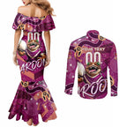 Personalized QLD Rugby League Couples Matching Mermaid Dress and Long Sleeve Button Shirt Maroons Aboriginal Art