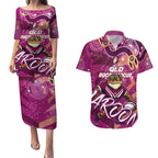 Personalized QLD Rugby League Couples Matching Puletasi and Hawaiian Shirt Maroons Aboriginal Art