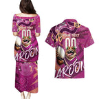 Personalized QLD Rugby League Couples Matching Puletasi and Hawaiian Shirt Maroons Aboriginal Art