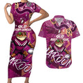 Personalized QLD Rugby League Couples Matching Short Sleeve Bodycon Dress and Hawaiian Shirt Maroons Aboriginal Art