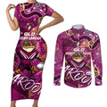 Personalized QLD Rugby League Couples Matching Short Sleeve Bodycon Dress and Long Sleeve Button Shirt Maroons Aboriginal Art