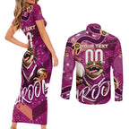 Personalized QLD Rugby League Couples Matching Short Sleeve Bodycon Dress and Long Sleeve Button Shirt Maroons Aboriginal Art