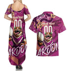 Personalized QLD Rugby League Couples Matching Summer Maxi Dress and Hawaiian Shirt Maroons Aboriginal Art