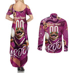Personalized QLD Rugby League Couples Matching Summer Maxi Dress and Long Sleeve Button Shirt Maroons Aboriginal Art