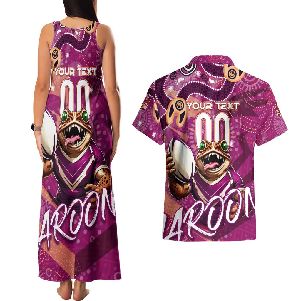Personalized QLD Rugby League Couples Matching Tank Maxi Dress and Hawaiian Shirt Maroons Aboriginal Art
