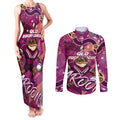 Personalized QLD Rugby League Couples Matching Tank Maxi Dress and Long Sleeve Button Shirt Maroons Aboriginal Art