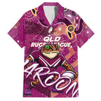 Personalized QLD Rugby League Family Matching Long Sleeve Bodycon Dress and Hawaiian Shirt Maroons Aboriginal Art