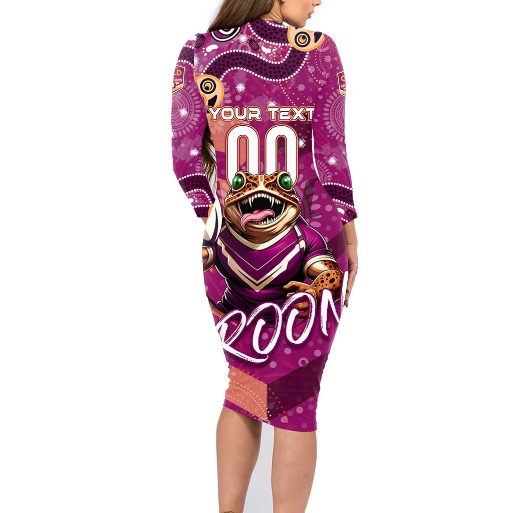 Personalized QLD Rugby League Family Matching Long Sleeve Bodycon Dress and Hawaiian Shirt Maroons Aboriginal Art