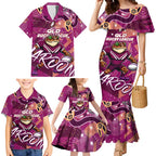 Personalized QLD Rugby League Family Matching Mermaid Dress and Hawaiian Shirt Maroons Aboriginal Art