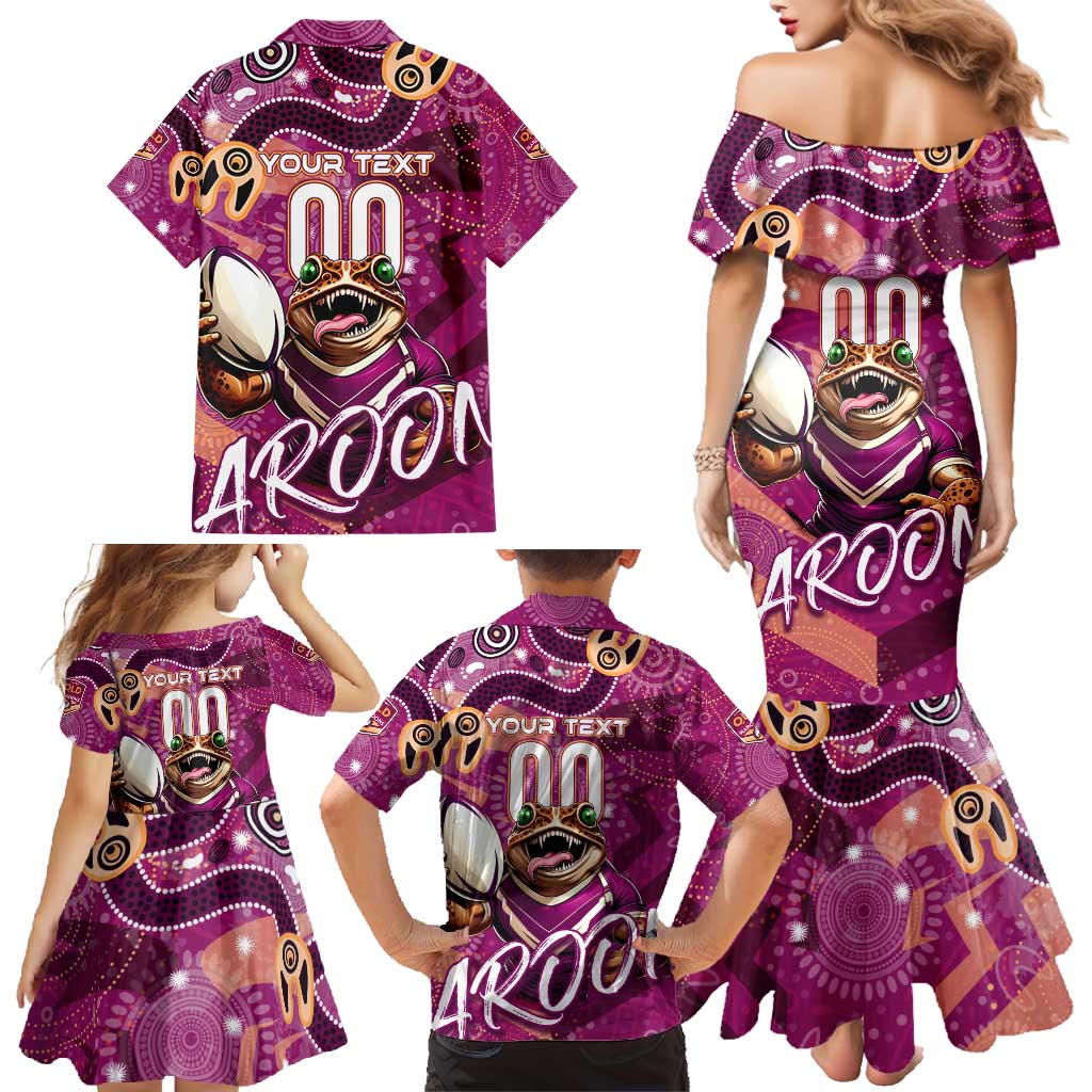 Personalized QLD Rugby League Family Matching Mermaid Dress and Hawaiian Shirt Maroons Aboriginal Art